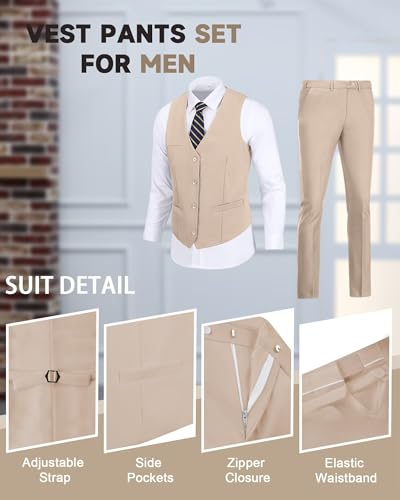 Men's Suits Mens Vest and Pants Set Slim Fit 2 Piece Suit Graduation Outfit Beach Wedding Dress Tuxedo Suits with Tie4