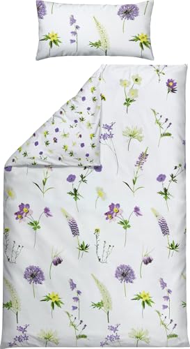 REDBEST Renforcé Wende-Bettwäsche Blumen, Wiesenblumen weiß Größe 40x80 cm / 135x200 cm - temperaturausgleichend, strapazierfähig, mit...