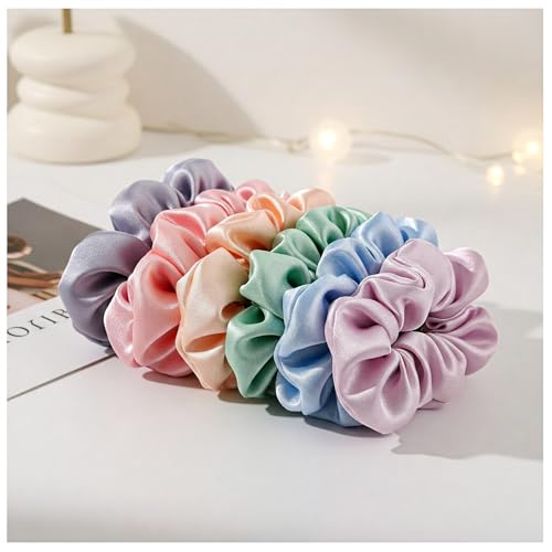 Image of Silk Satin Scrunchies (Pack of 6) - No Tug, No Damage Hair Ties for Women & Girls - Elegant & Comfortable (Poppins)