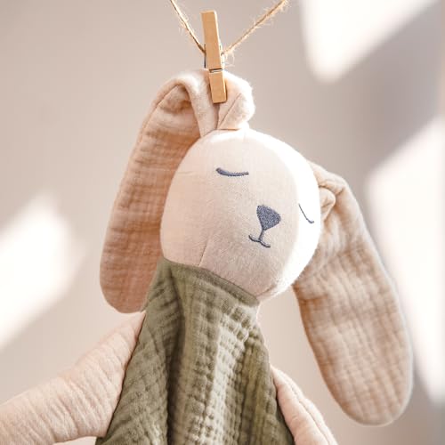 Image of lulumoon Bunny Baby Security Blanket: Skin-Friendly Muslin Snuggle Lovey for Travel & Daycare - Newborn Gift for Baby Shower
