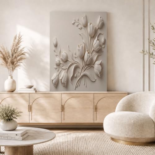 Póster de pared de tulipán tridimensional, lienzo de diseño elegante y minimalista de 70x100