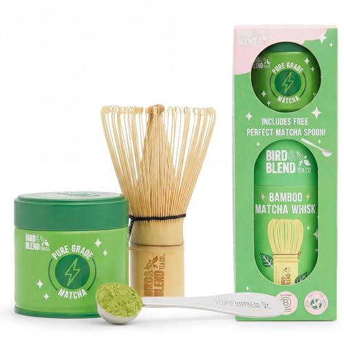 Bird & Blend Ceremonial Grade Matcha Starter Kit 30g | Japanese Matcha Powder With Bamboo Whisk & Spoon Set | Antioxidant Green Tea Energy Drink Beginner Kit