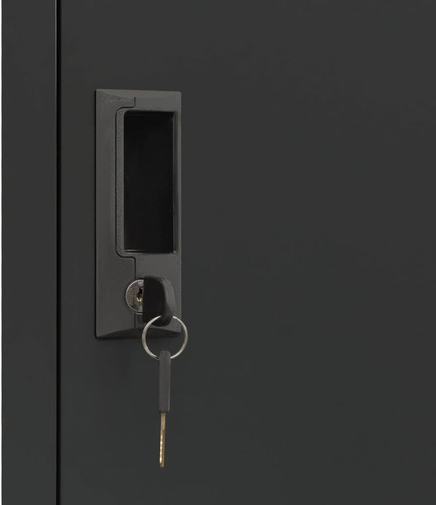 Anthracite Steel Tall Locker Cabinet with 4 Secure Locking Doors and 4 Roomy Compartments for Office Storage and Utility Room Organization