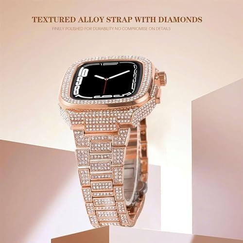 Bracelet diamant luxe Apple Watch 45mm en acier SCHIK boîtier chic