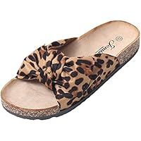 JOMIX Sandalias Mujer Verano Chanclas Mujer Sandalias Plataforma Mujer Comodas Sandalias de Pala con Lazo Playa Mar Piscina Sandalias Elegantes, Leopardo, 37 EU