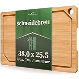Kitsure Bambus-Schneidebrett – Holzschneidebrett, mit tiefen Saftrillen, zum Schneiden, Hacken & Servieren, groß, natur, 38.0 x 25.5 x 1.2 cm