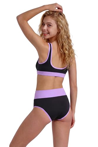 Image of Period Swimwear Two Piece Leakproof Swimsuit Menstrual High Waist Bikini Sets Color Block Bathing Suit for Teen Girls