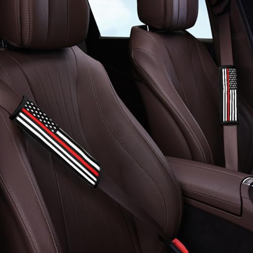 2-Pack USA Flag Thin Red Line Car Seat Belt Pads – Premium Soft Fabric, Comfortable and Supportive – Ideal for Cars, Trucks, SUVs – Show Your Support for Firefighters