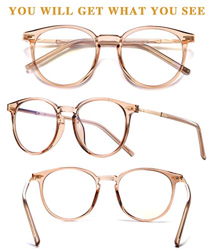 Image of DUCO Blue Light Glasses for Men Women Blue Ray Blocking Glasses Computer Gaming Glasses Teens Retro Round Eyeglasses Frame Brown 5216
