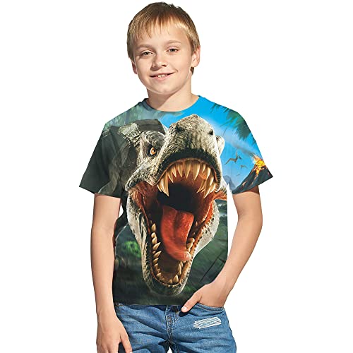 Kids 3D Print Graphic Tees Funny Cartoon Dinosaurs Short Sleeve T Shirts for Youth Boys Girls 4-14 Years