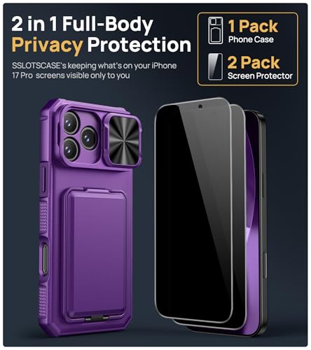 Image of SSLOTSCASE for iPhone 17 Pro Case with 2X Privacy Protector, Dark Purple