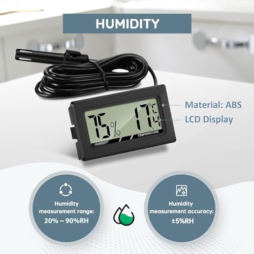 Thlevel Mini LCD Digital Thermometer Hygrometer Temperatur Luftfeuchtigkeit Tester mit externem Sensor für Kühlschrank Gefrierschrank 3 Stücke