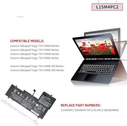 Wefly L15M4PC2 L15L4PC2 Laptop Battery Compatible for Lenovo Ideapad Yoga 710-14IKB 710-14ISK 710-15IKB 710-15ISK Series 5B10K90778 5B10K90802... - Image 6