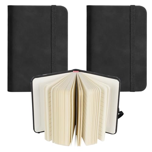 SRTSTR Libreta A7 Cuaderno Pequeño 8×11 cm Libreta Negra de Piel Sintética Libretas Bolsillo 100 páginas Bloc de Notas con Banda Elástica Mini Cuadernos de Bolsillo para Hombres y Mujeres