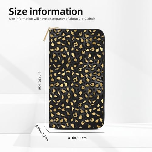 Gold Black leopard print Wallet Women Men, Long PU Leather Wallets for Women, Cute Womens Travel Wallet Purse Pouch with Zipper Pocket3