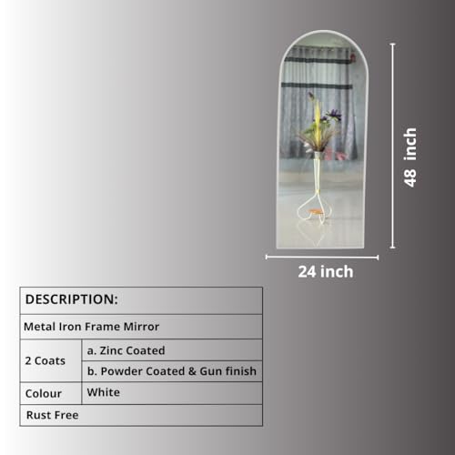 Image of Modern Elegance Semi Circle Wall-Mounted Mirror Metal Framed Wall Mirror Bathroom Mirror Living Room Mirror Home Decor Mirror 24 x 60 Inches White MF 90