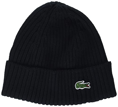 Lacoste Men's Rib Knit Brushed Wool Beanie, One Size, Black