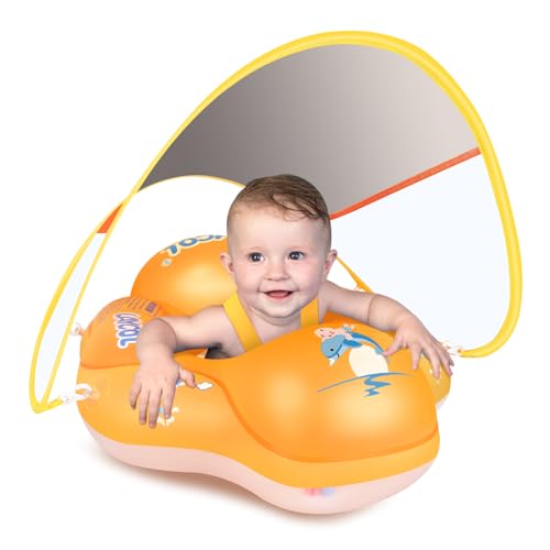 Image of LAYCOL Baby Pool Float with Canopy UPF50+, 5 Point Safety Buckle No Flip Over, Inflatable Toddler Floaties Infant Pool Floats with Double Air Chambers, Baby Beach Essentials/Traval for 3-36M
