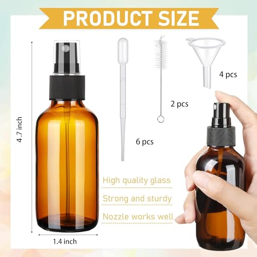 80 Pcs 2 Oz Glass Spray Bottles Fine Mist Spray Bottle Refillable Cosmetic Bottles Empty Small Bottle for Essential Oils Travel Cleaning Solutions Featuring Accessories (Amber)2