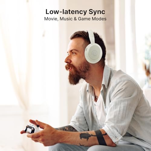 pTron Studio Evo 70hrs Playtime Wireless Over Ear Headphones with HD Mic, Low-Latency Game/Movie/Music Modes, Punchy Bass, BT5.3, Dual Device Pairing, Voice Assistant & Type-C Fast Charging (Beige) - Image 6