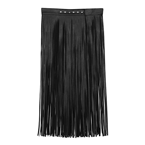 Women's Adjustable Waistband Faux Leather Fringe Dress Belt Gypsy Style Tassel Skirts3