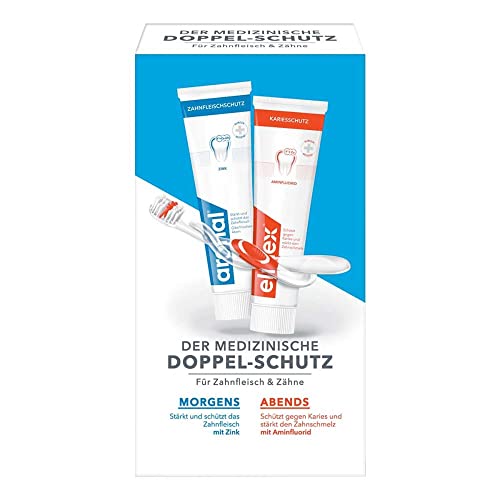 aronal und elmex Zahnpasta Doppelschutz 2 x 12 ml Zahncreme für Zahnfleisch und Zähne schützt vor Karies Reisegröße