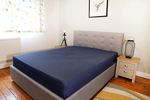 Soroor Bedding & Linen, Microfiber Single Fitted Sheet, Navy Deep Pocket 12 inch Bed Sheet