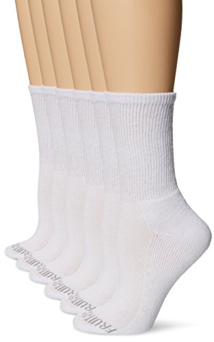 Fruit of the Loom Women's Fit for Me Everyday Active Crew Sock (6 Pack), White, Shoe Size: 4-10