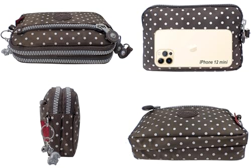 Polka Dot Wristlet Wallet Clutch Purse for Woman with 3 Zippers, Detachable Wristlet Strap, Water Repellent, Cell Phone Holder, Card, Coin, Cash, Cosmetic, Daily Essentials (Brown)4