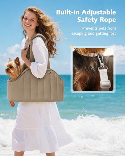 pecute Hundetasche für Kleine Hunde 3kg, Tragetasche Hund Hundetragetasche Leichte, Faltbare Hundetransportbox, Katzen Transporttasche für Unterwegs (Khaki)