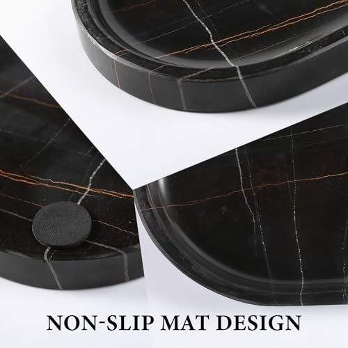 Image of Koville Black Marble Vanity Tray for Bathroom Countertop, 10 inchx5 inch Natural Marble Catchall Tray Perfume Trays for Dresser, Stone Jewelry Dish Candle Holder for Home Decor, Stone Oval Trays