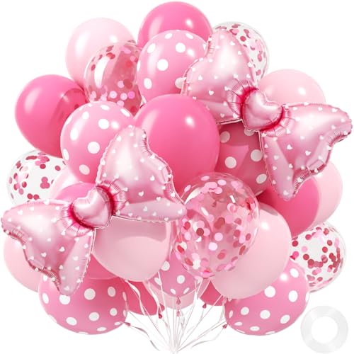 52pcs Pink Bow Balloons 12inch Hot Pink Print Confetti Bow Balloons for Birthday Baby Shower Party Decorations
