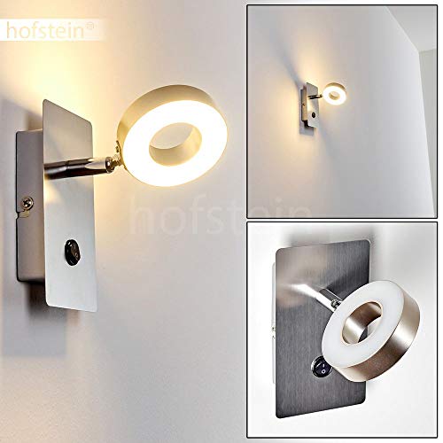 Applique murale LED Russell en métal brossé, luminaire moderne rotatif avec interrupteur sur le socle, lampe de salon design de 4,3 Watt, 400 Lumen, 3000 Kelvin (blanc chaud)