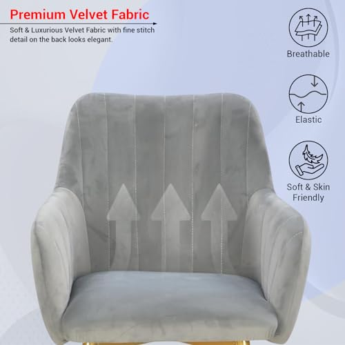 Image of Taboo Velvet Dining Chair Set of 6 | Upholstered Accent Arm Chairs | Soft Cushioned Seat with Backrest | Modern Velvet Fabric Chairs with Metal Legs | Living Room, Bedroom, Cafe & Restaurant | Grey