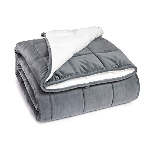 Bedsure Sherpa Fleece Weighted Blanket Queen Size 15 pounds for Adults- Soft Heavy Blanket with Premium Glass Beads (Grey 60x80 inches)