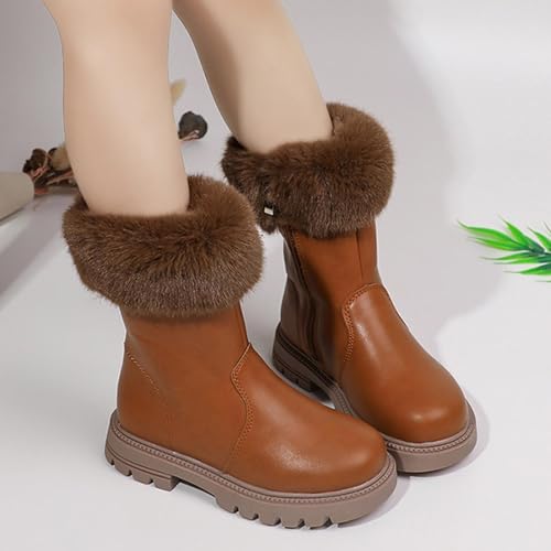 Riding Boots Girls Comfortable Warm Fur Lining Non-Slip Thick Sole Mid Calf Boots Faux Leather Fall Winter Shoes3