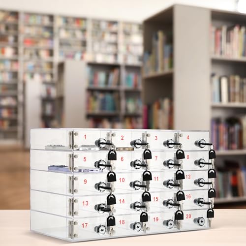 Image of Layhit 20 Slots Cell Phone Locker Box for Classroom Clear Acrylic Cell Phone Storage Cabinet Bin with Door Locks for Classroom School Students Office Factory Employees
