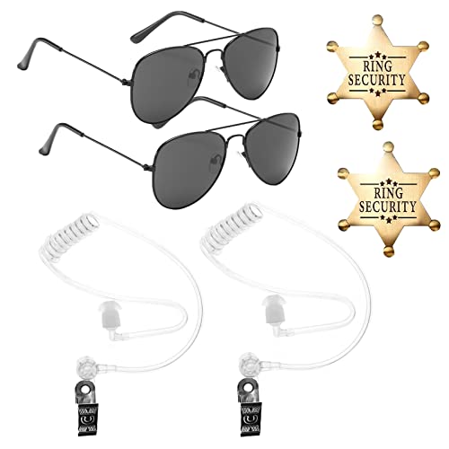 Falinpitos Ring Wedding Security Ring Bearer Proposal Gifts, Secret Spy Earpiece, Security Metal Badge Police FBI Cosplay Wedding Props Ring Bearer Security Set for Kids Black