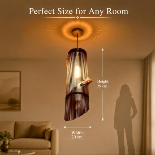 Image of Wood Pinecone Pendant lamp for Leaving Room, Wooden Ceiling lamp, Wooden Hanging lamp handicrafted Home decore Chandelier Light (Spiral)