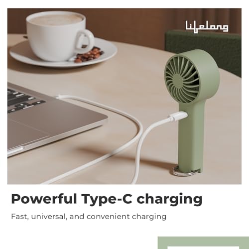 Image of Lifelong Hand Fan with Digital Display | Portable Rechargeable Fan with 2000mAh Battery, 5 Speed Settings,Type-C Charging, Powerful Cooling, Start with Long Press, Non-Slip Base,Travel Friendly Design