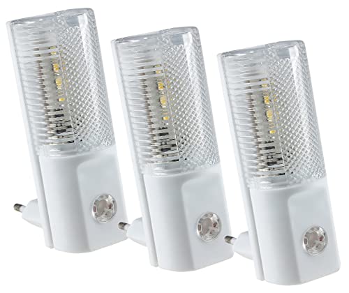 ChiliTec LED Nachtlicht 3 Stück mit Dämmerungsschalter Steckdose 230V - Treppenlicht Beleuchtung Kinderzimmer Schaltet bei Dunkelheit 1 Watt Licht Weiß