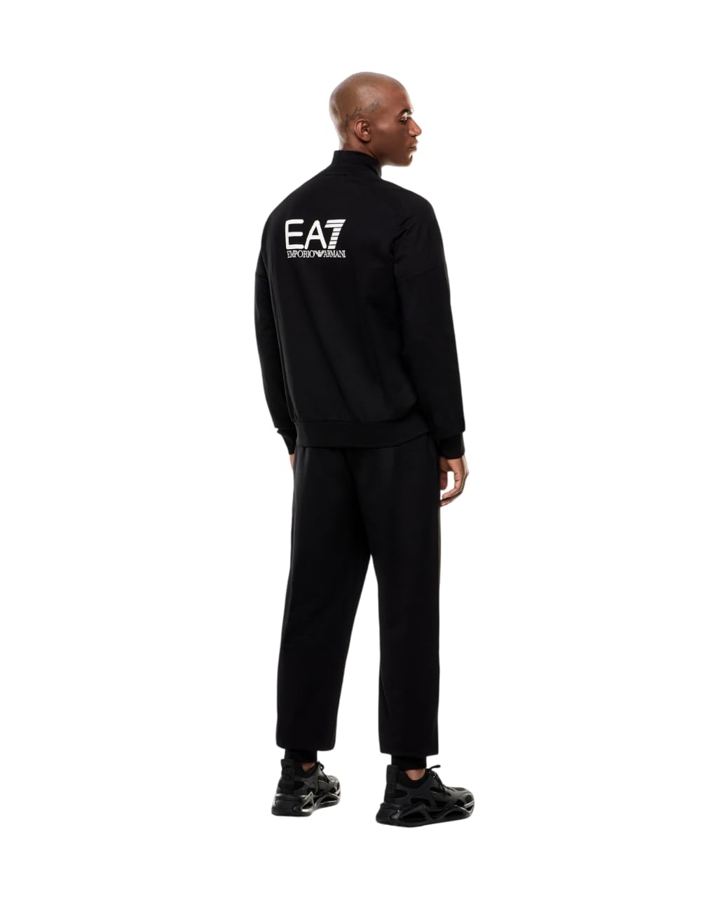 EA7 Armani Sportset, zweiteilig, Sweatshirt und Hose, Schwarz, Logo mit glänzenden Details