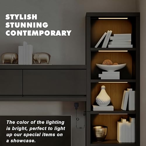Image of JUSJUBR LED Shelf Lights, 4x12 Inch Warm White 3000K Dimmable Shelf Lighting with Memory Function, Ultra-Thin Black Display Case Lights, Display Cabinet Lights