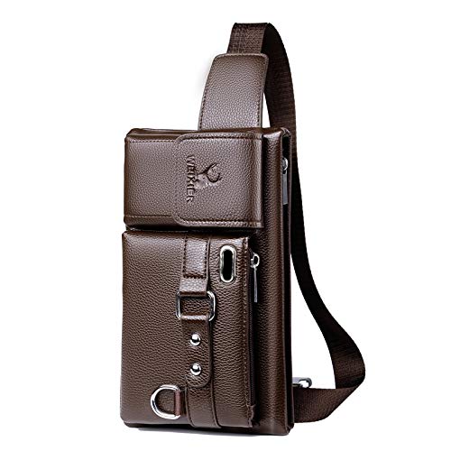 WEIXIER Fanny Pack Waist Bag Multifunction Leather Hip Bum Bag Travel Pouch for Men and Women- Multiple Pockets Ideal for Hiking Running and Cycling,Brown