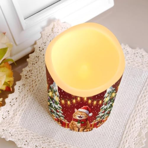 Image of Cat Christmas Flameless LED Candles Set of 4 | Xmas Battery Operated Candles with Remote Control, Electric Pillar Candles for Holiday Party Decorations