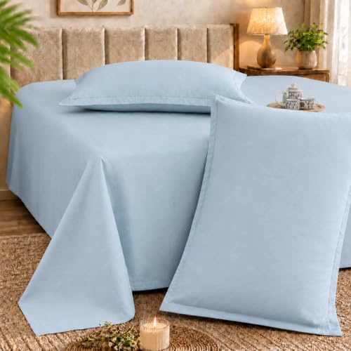 Image of Cortina Cloud Cotton King Size Bedsheet with 2 Pillow Covers | Super Soft, Breathable & Skin-Friendly Bedsheet for Double Bed King Size with Solid Design | (270x250 cm) (Sky Blue, King)
