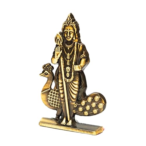 Image of anciently Murugan Statue for Car Dashboard | Kartikeya Idol for Car Dashboard, Metal, 1 Piece (Brass Colour), Murugar Statue For Car