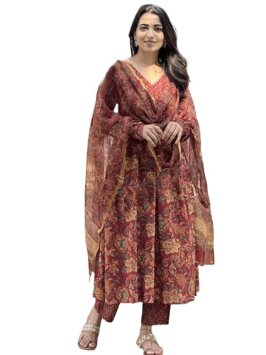KLOSIA Women Viscose Printed Anarkali Kurta And Pant With Dupatta Set KLOSIA Women Viscose Printed Anarkali Kurta And Pant With Dupatta Set