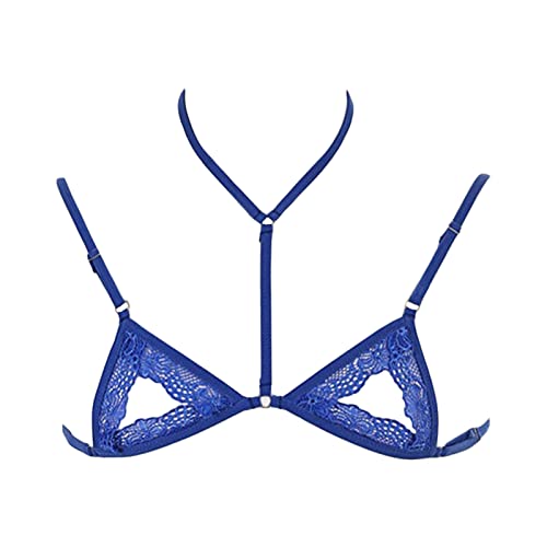 Maiyifu-GJ Men's Sissy Halter Strappy Bra Lace Sheer Crossdressing Bralette See Through Cage Tops Underwear Lingerie (Blue 2,Small)
