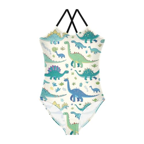 Dinosaurs Girls One Piece Swimsuits Turquoise Sport Halter Swimwear Beach Bathing Suit 3T